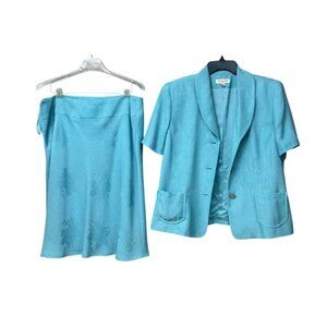 Amanda Smith Women’s Vintage 2-Piece Turquoise Skirt Suit Size 16